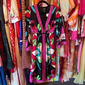 Nicole by Nicole Miller Black Multicolor Floral 70s Style Dress